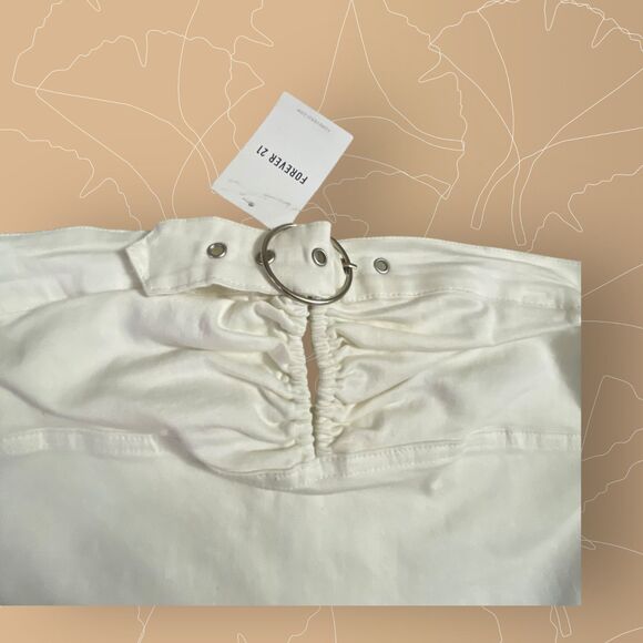 FOREVER 21 Women White Tube Top  Key Hole Stretch Belt collar Medium NWT - Picture 2 of 7